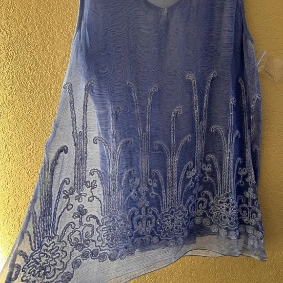 Soft Surroundings Blue Embroidered Sleeveless Top - Picture 3 of 4